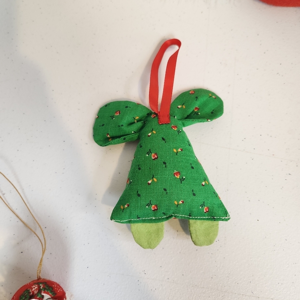 Vintage Fabric Christmas Tree Ornament Lot Mouse Cat Mice Kitsch 1980s Farmhouse - Picture 7 of 9